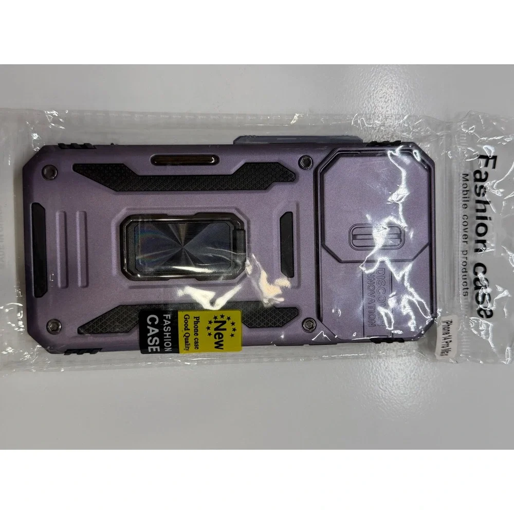 iPhone 14 Pro Max Armor Case Purple Rugged Cover w/ Slide Camera Lens Protector